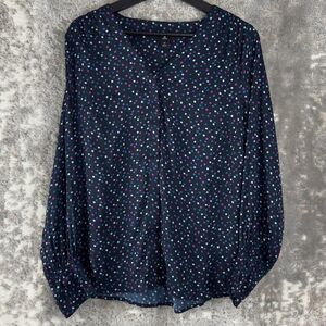 Jason Wu Womens Size XS Polka Dot Top Navy Long Sleeve V Neck Casual